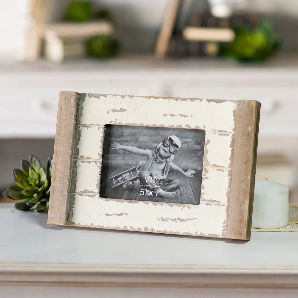Distressed Brown and White Tabletop Picture Frame-1