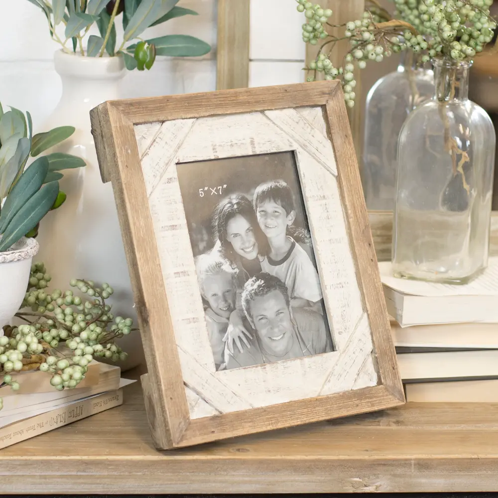 Distressed Brown and White Wooden Picture Frame-1