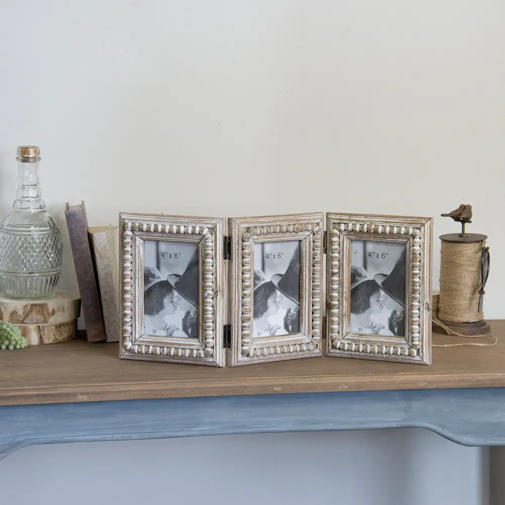 Brown Wood Triple Opening Accordion Style Picture Frame-1
