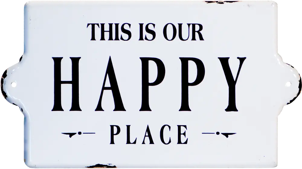 Distressed White and Black Happy Place Metal Wall Sign-1