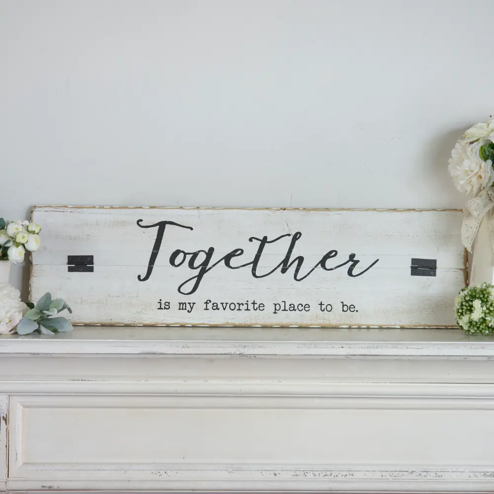 Distressed White and Black Wooden Together Sign-1
