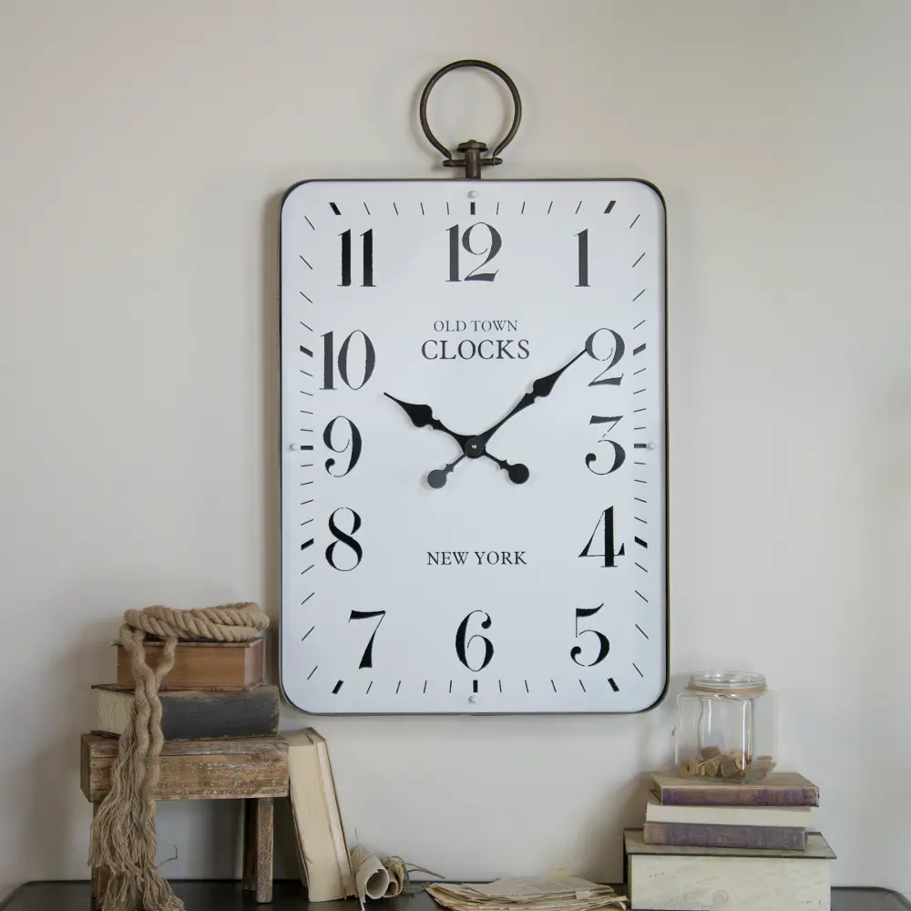 White and Black Rectangular Metal Wall Clock-1