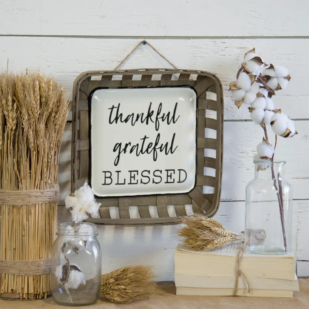 Brown, White and Black Thankful Wood and Metal Sign-1