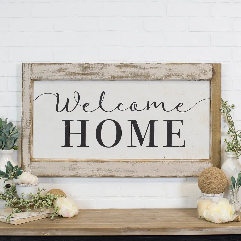 Distressed White and Black Welcome Home Wooden Sign-1