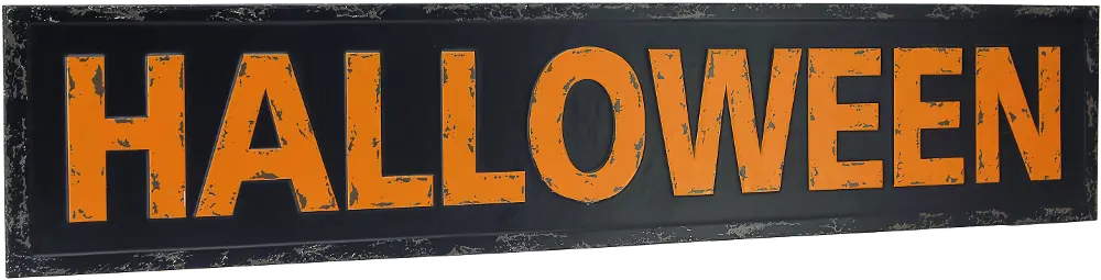 Distressed Orange and Black Halloween Metal Word Art Sign-1