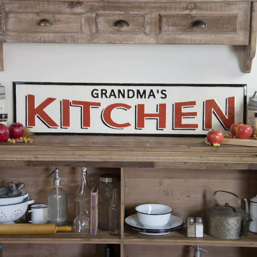 Red, Black and White Grandma's Kitchen Metal Sign-1