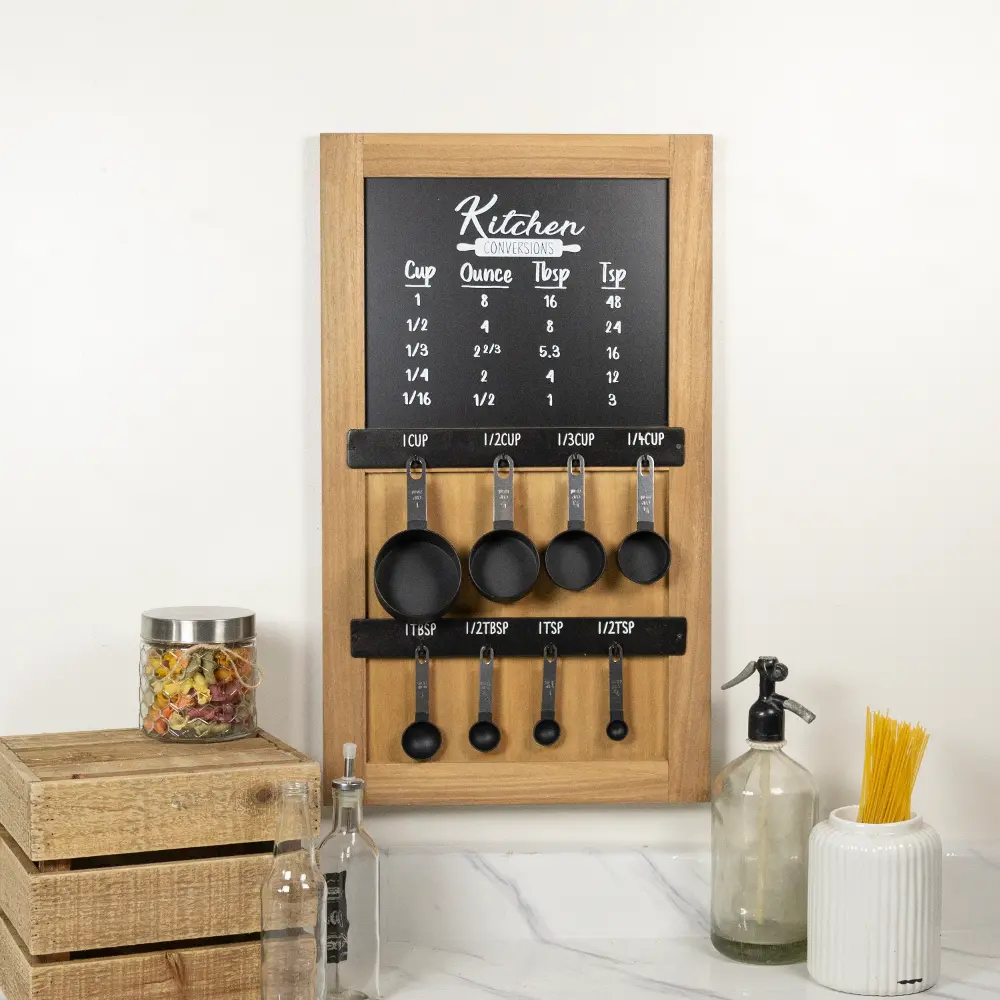 Wooden Black and White Kitchen Conversion Chart with Spoons-1
