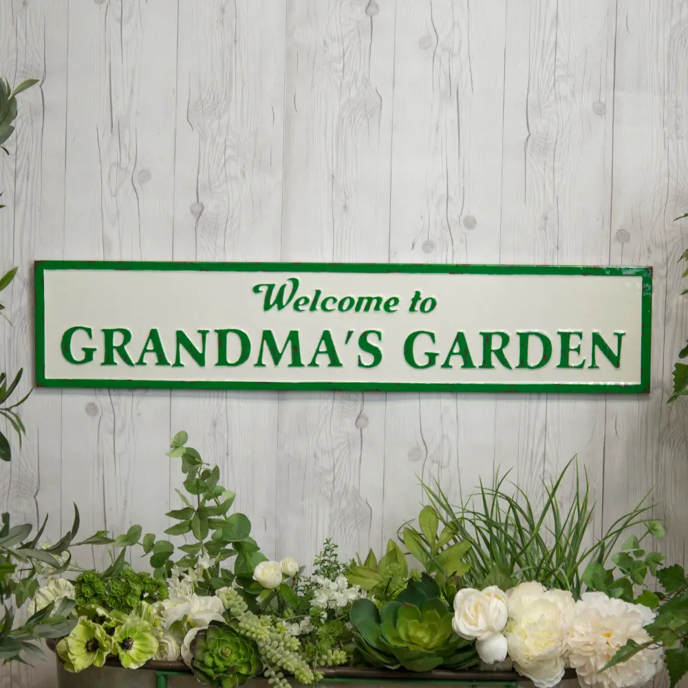Green and White Grandma's Garden Metal Sign-1