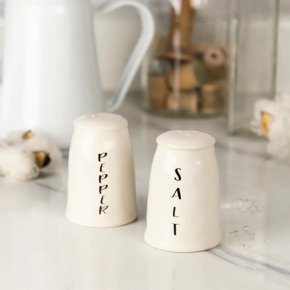 White and Black Ceramic Salt and Pepper Shakers-1
