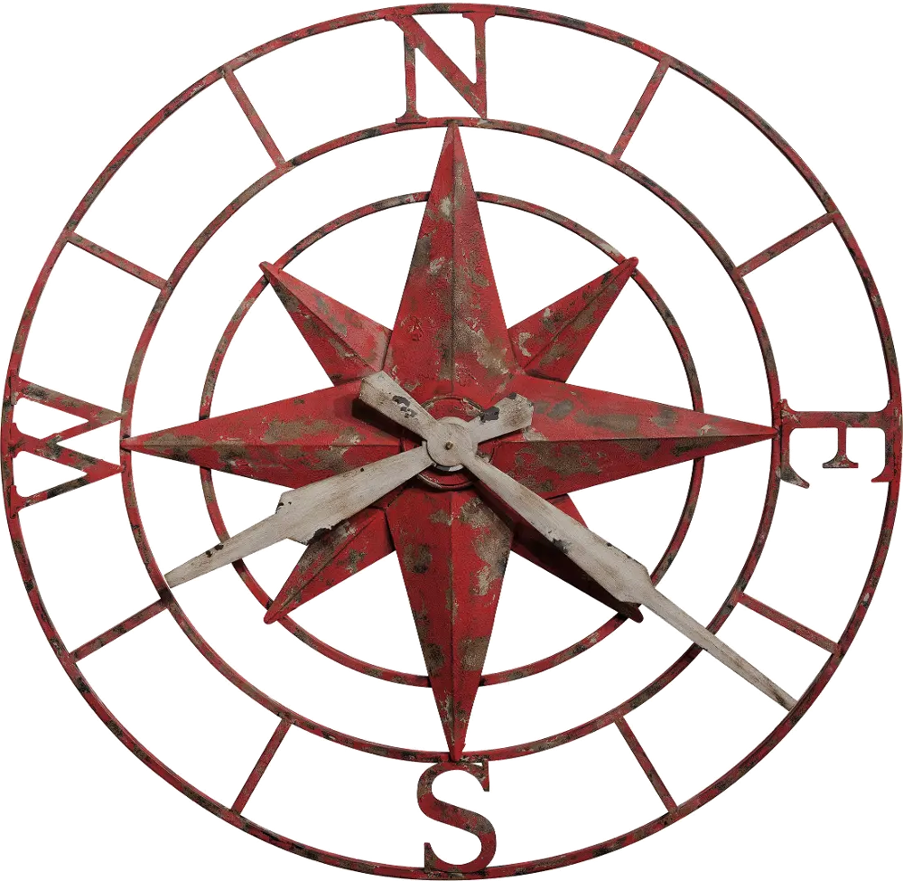 Compass Rose Distressed Metal Oversized Wall Clock-1