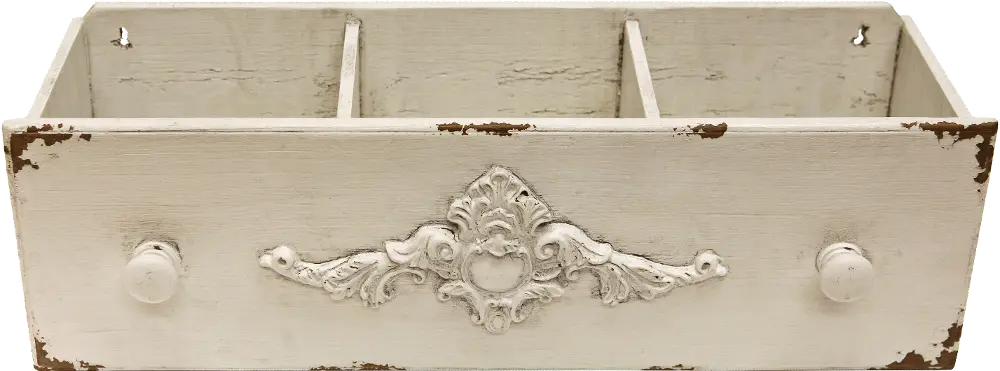 Distressed Cream Rectangle Divided Wooden Drawer-1