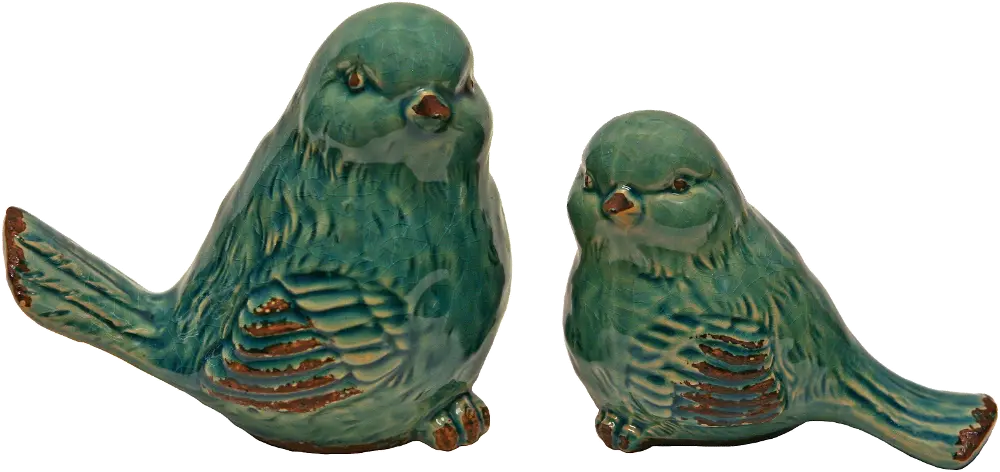 4 Inch Distressed Blue Green Ceramic Fat Bird Sculpture-1