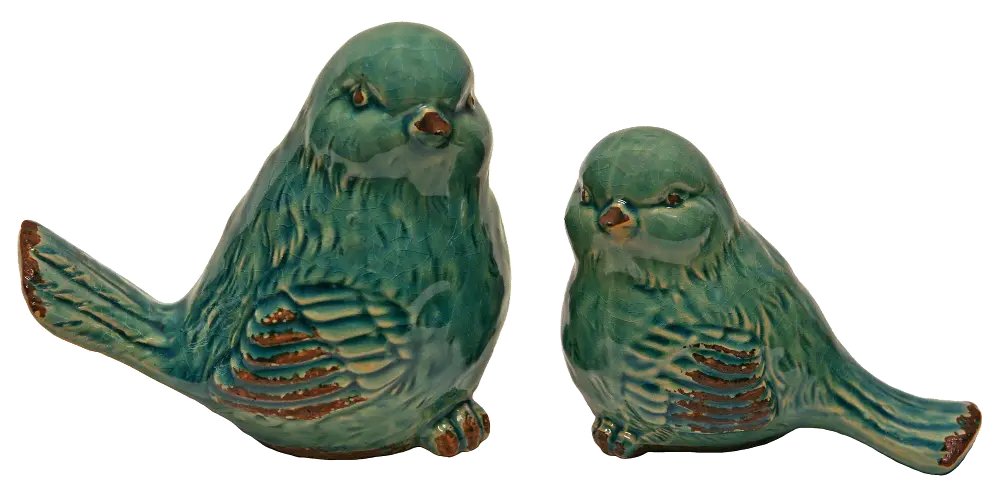 3 Inch Distressed Blue Green Ceramic Fat Bird Sculpture-1