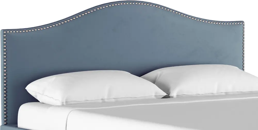 912NB-PWVLVOCN Classic Camelback Ocean Blue Queen Upholstered Headboard-1