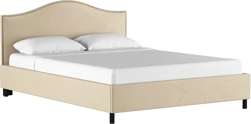 912NBPBD-BRVLVPRL Classic Camelback Pearl Beige Queen Upholstered Bed-1