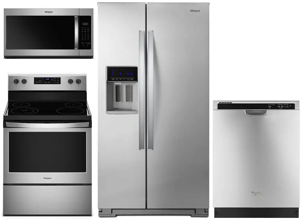 .WHP-4PC-S/S-SXS-ELE Whirlpool 4 Piece Electric Kitchen Appliance Package with Counter Depth Side by Side Refrigerator - Stainless Steel-1