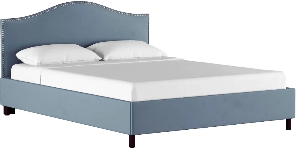 914NBPBD-PWVLVOCN Classic Camelback Blue California King Upholstered Bed-1