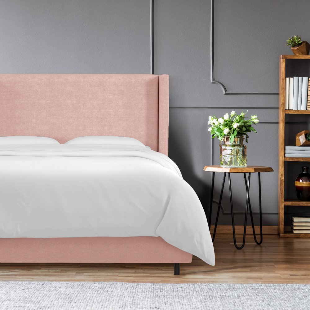 Penelope Blush Upholstered Wingback Queen Bed - Skyline Furniture