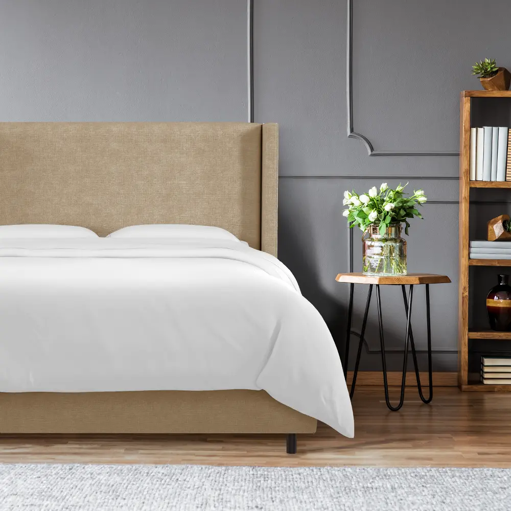 502BEDLNNSND Penelope Tan Upholstered Wingback Queen Bed - Skyline Furniture-1