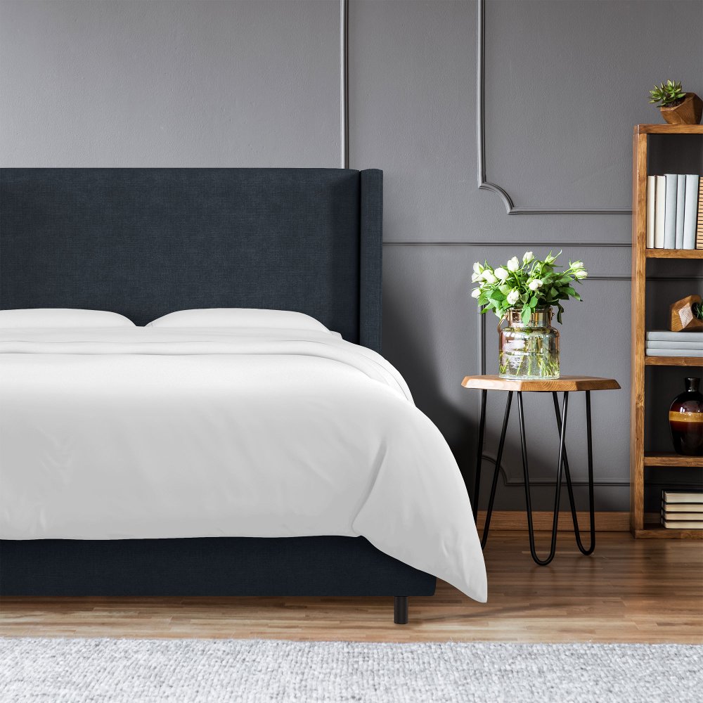 Penelope Navy Upholstered Wingback King Bed - Skyline Furniture