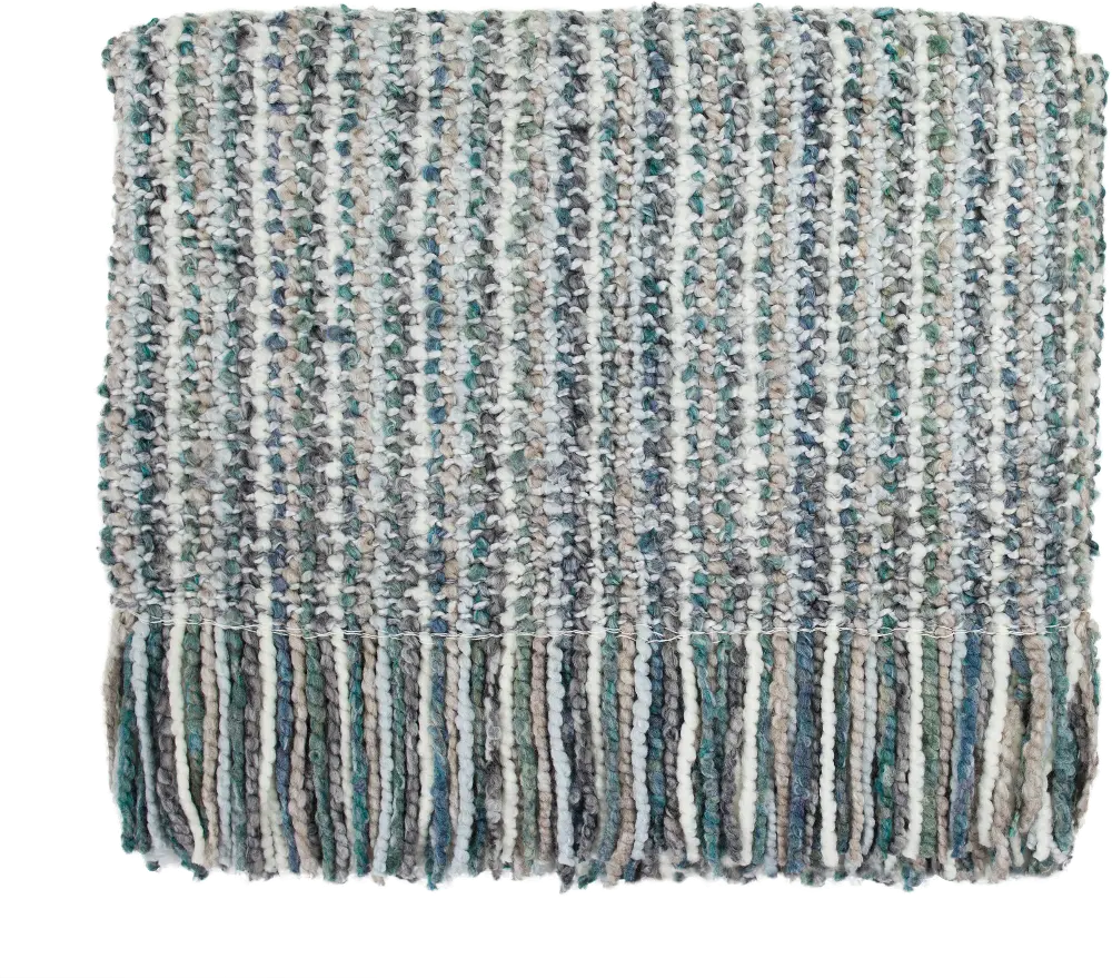 Teal Blue, Gray and Cream Stria Throw Blanket-1