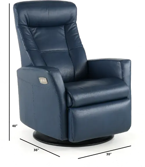 Grove Blue Standard Leather Swivel Glider Power Recliner with Adjustable Headrest RC Willey