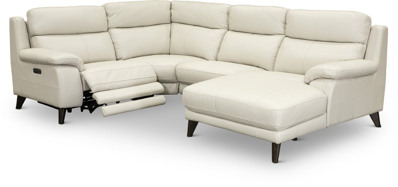Frost White 4 Piece Power Reclining, White Leather Sectional With Chaise And Recliner