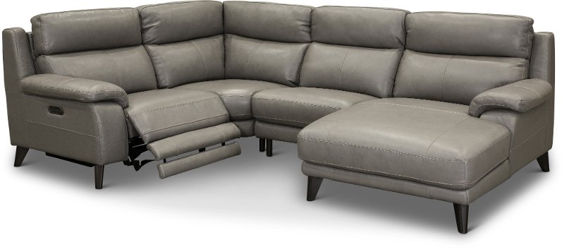 4 Piece Power Reclining Sectional Sofa, Elephant Grey Leather Sofa