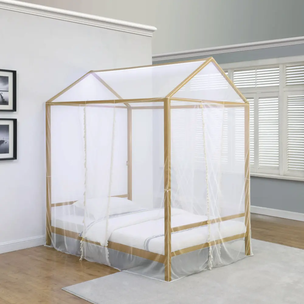 Modern Gold Twin Canopy Bed - Etta-1