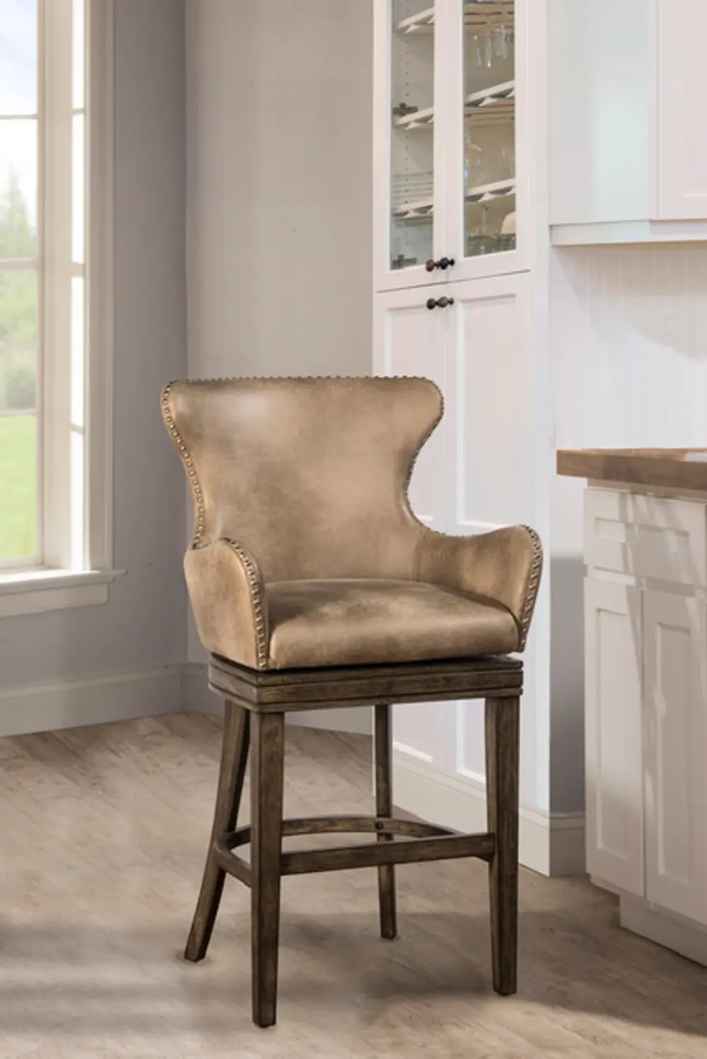 Taupe Upholstered Swivel Counter Height Stool - Caydena-1