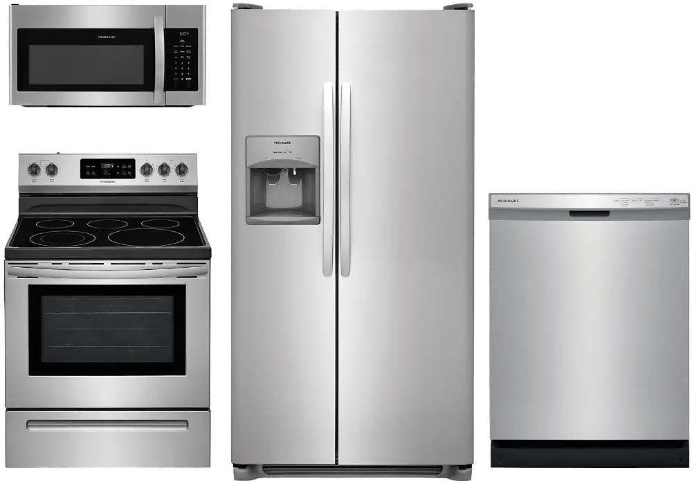 .FRG-4PC-S/S-SXS-ELE Frigidaire 4 Piece Electric Kitchen Appliance Package with 26 cu. ft. Side by Side Refrigerator - Stainless Steel-1