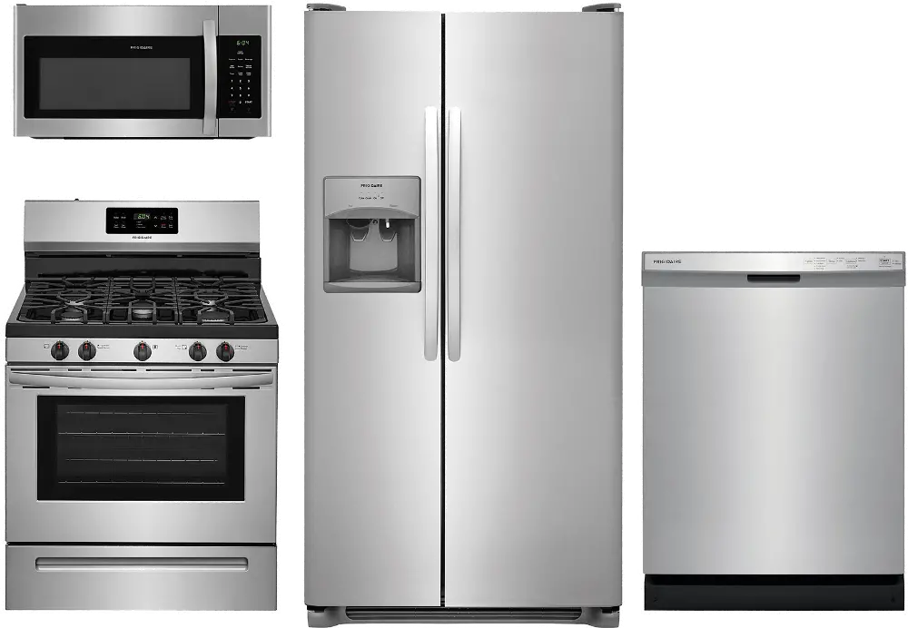 .FRG-4PC-S/S-SXS-GAS Frigidaire 4 Piece Gas Kitchen Appliance Package with 26 cu. ft. Side by Side Refrigerator - Stainless Steel-1