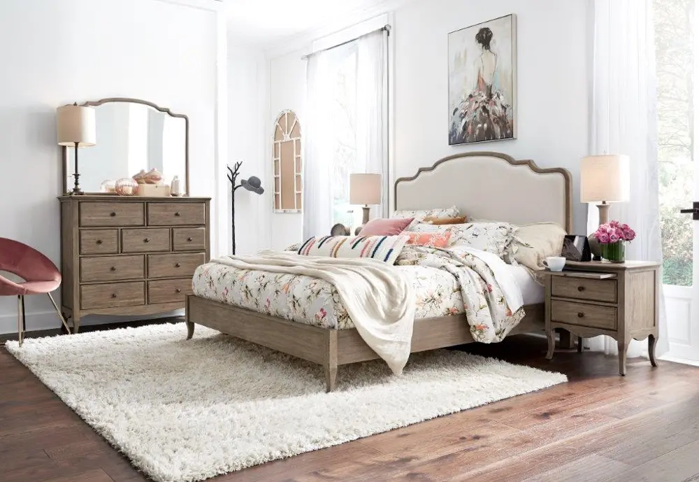 Traditional Oat Beige 4 Piece Queen Bedroom Set - Provence-1