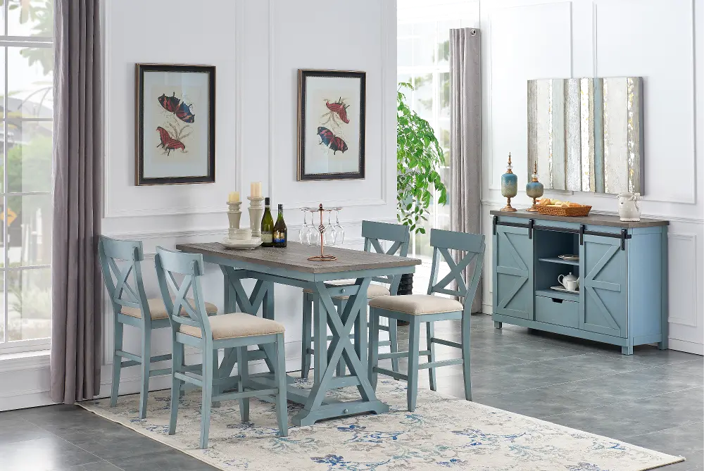 5PC:40299/DINING Farmhouse Blue 5 Piece Counter Height Dining Set - Bar Harbor Blue-1