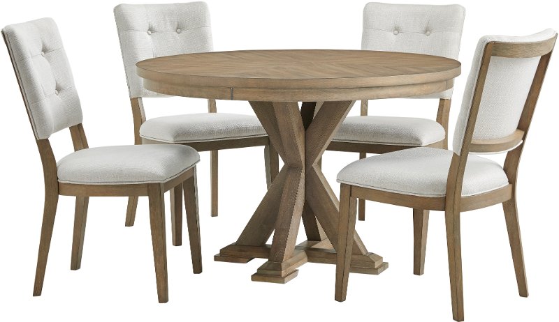 Gray Wash 5 Piece Round Dining Room Set, Round Dining Room Table And Chairs For 4
