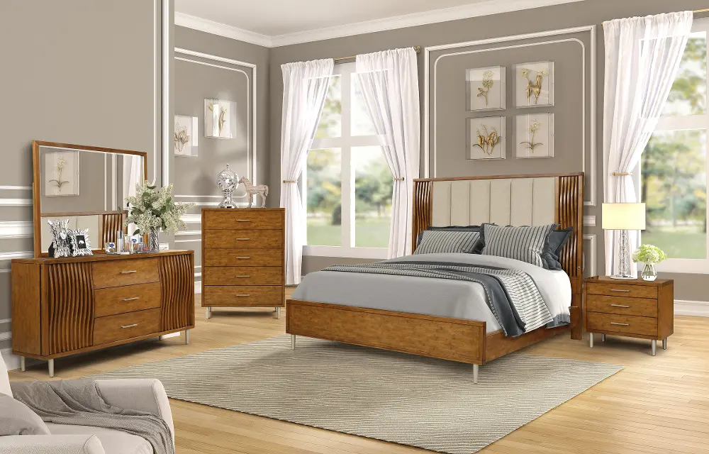 Caramel Brown 4 Piece Queen Bedroom Set - Bamboo Wave-1