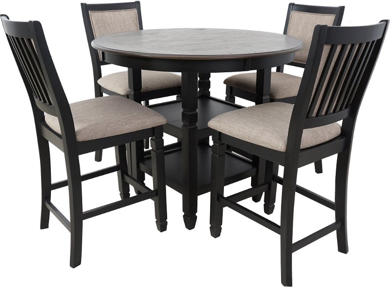 Black 5 Piece Counter Height Dining Set, Counter Height Round Table And Chairs