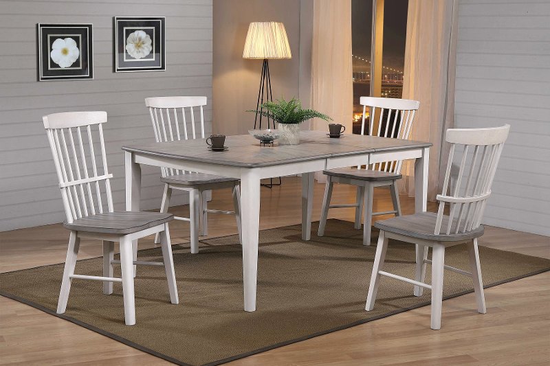 Farmhouse Whitewash And Gray 5 Piece, Whitewash Dining Room Table And Chairs