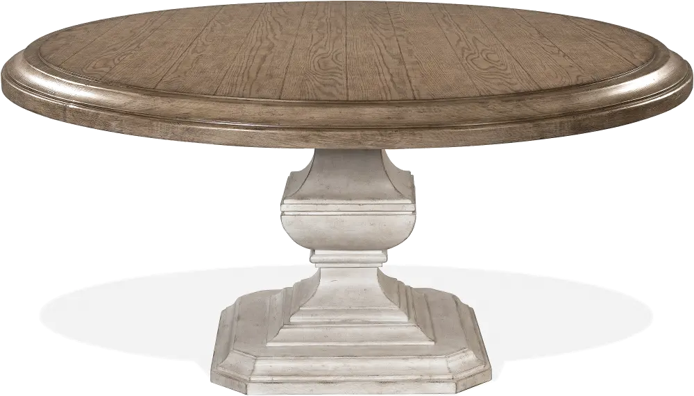 Antique Oak and White 70 Inch Round Dining Room Table - Elizabeth-1