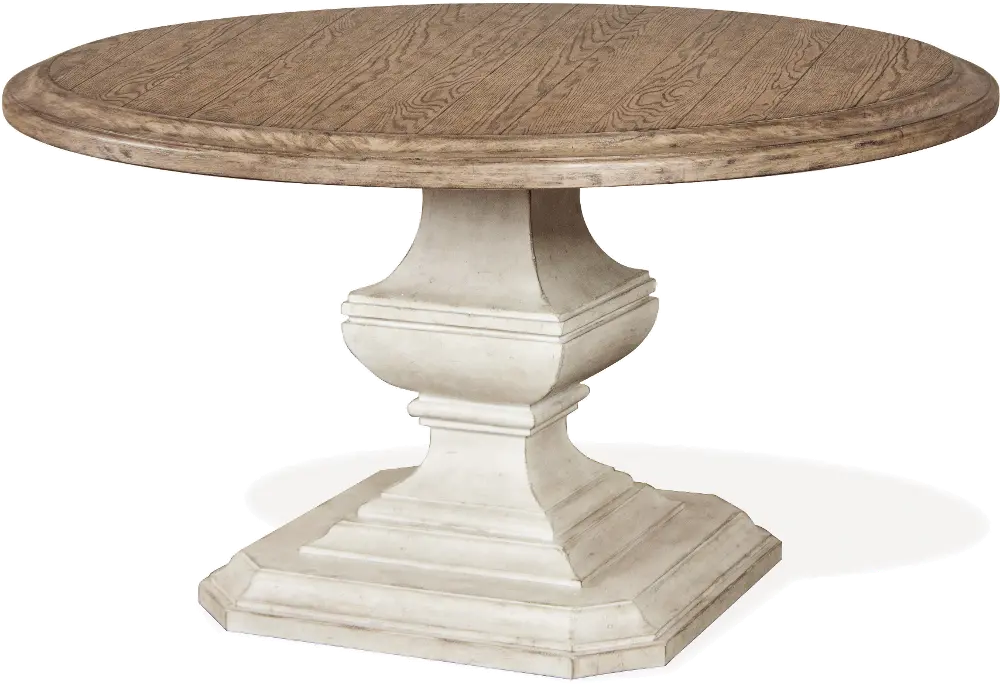 Antique Oak and White 54 Inch Round Dining Room Table - Elizabeth-1