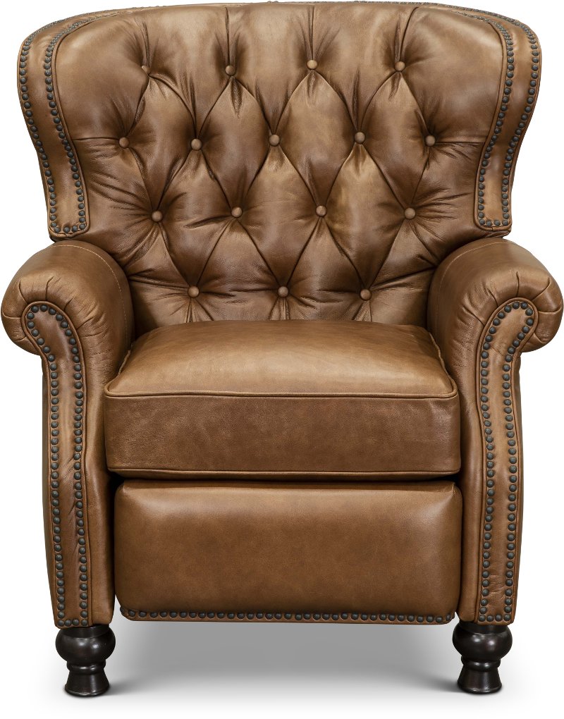 Saddle Brown Leather Wingback Push Back, Push Back Leather Recliner
