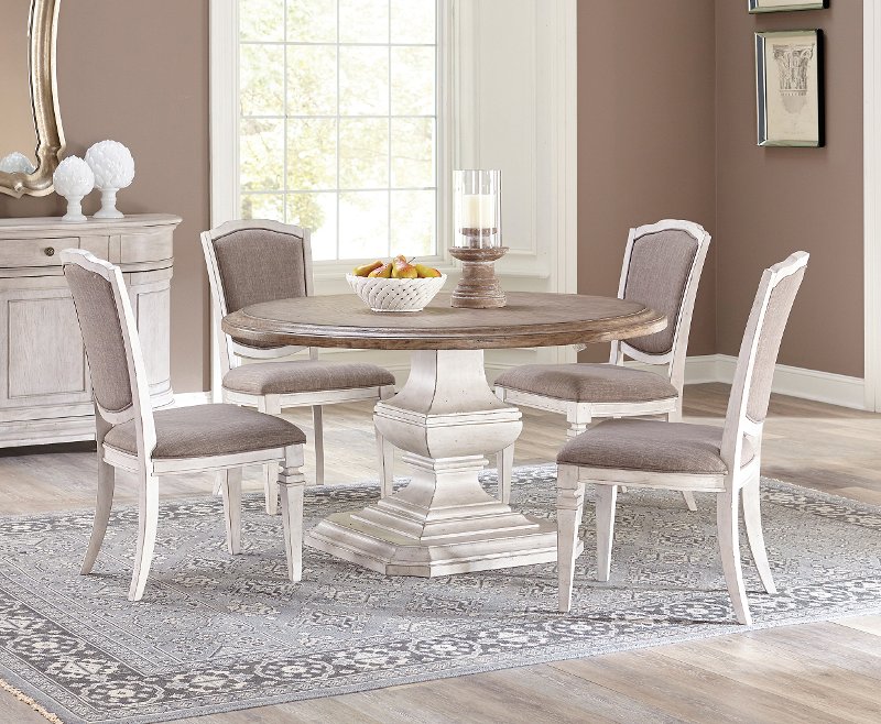 Smokey White and Oak 54 Inch Round 5 Piece Dining Set - Elizabeth