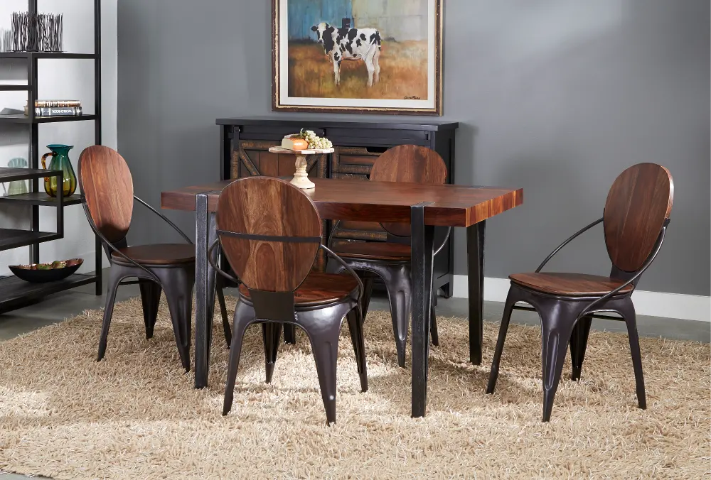 5PC:BRADLEY/WOOD Contemporary Wood and Metal 5 Piece Dining Room Set - Bradley-1