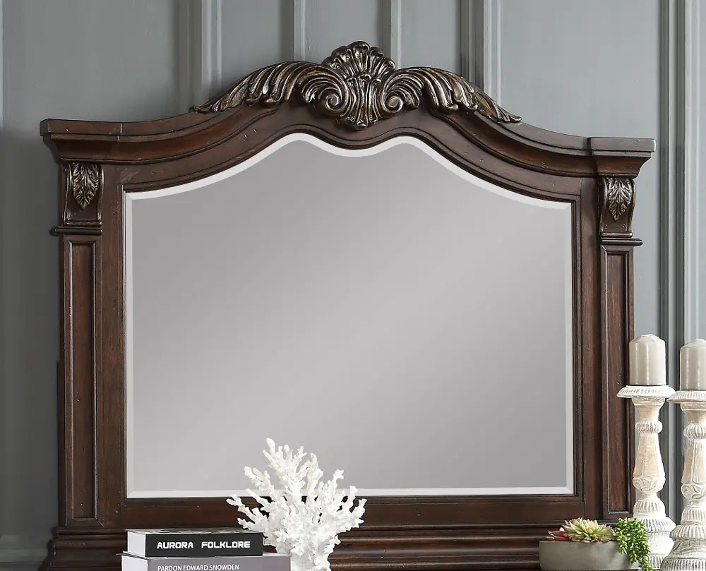 Traditional Brown Cherry Mirror - Evette-1