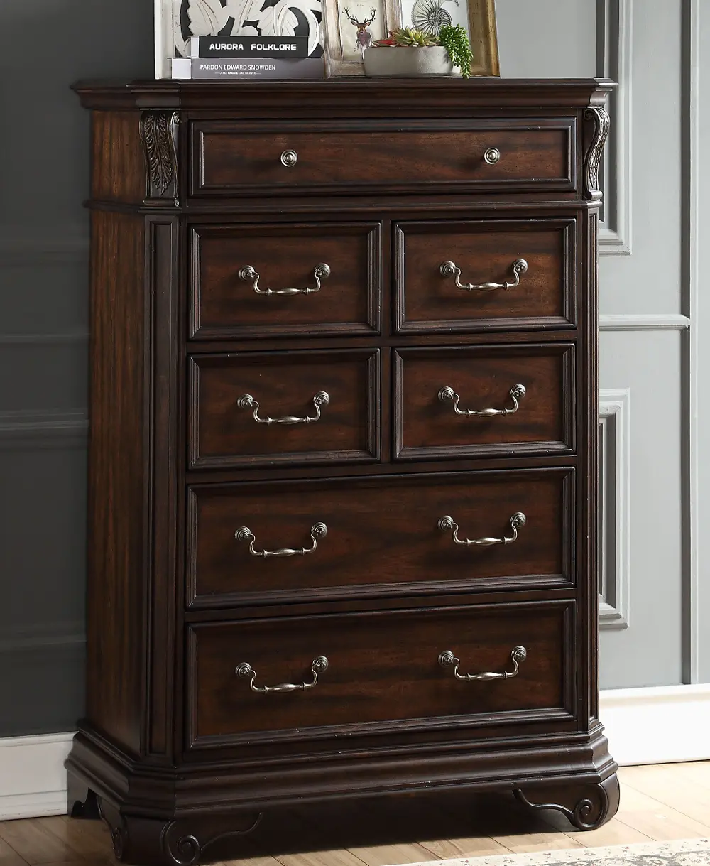Traditional Brown Cherry Chest of Drawers - Evette-1
