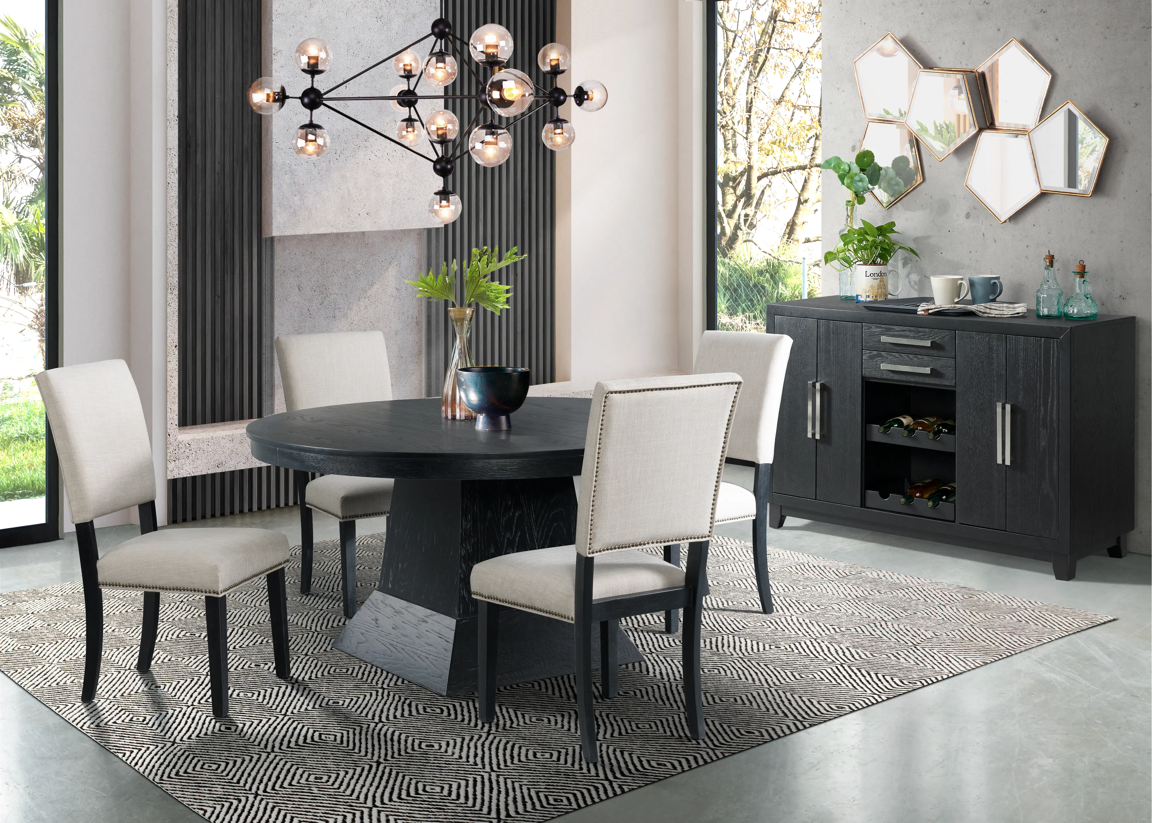 Maddox Contemporary Beige and Dark Gray 5 Piece Dining Set