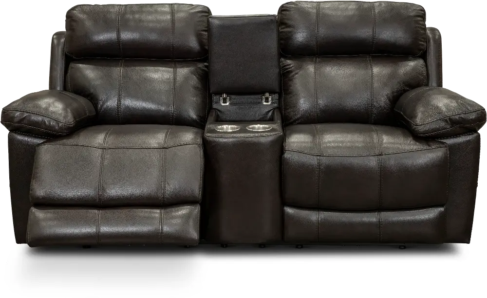 Integrity Chocolate Brown Leather-Match Power Reclining Console Loveseat-1