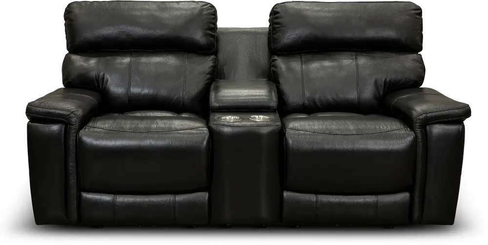 Integrity Onyx Leather-Match Power Reclining Console Loveseat-1