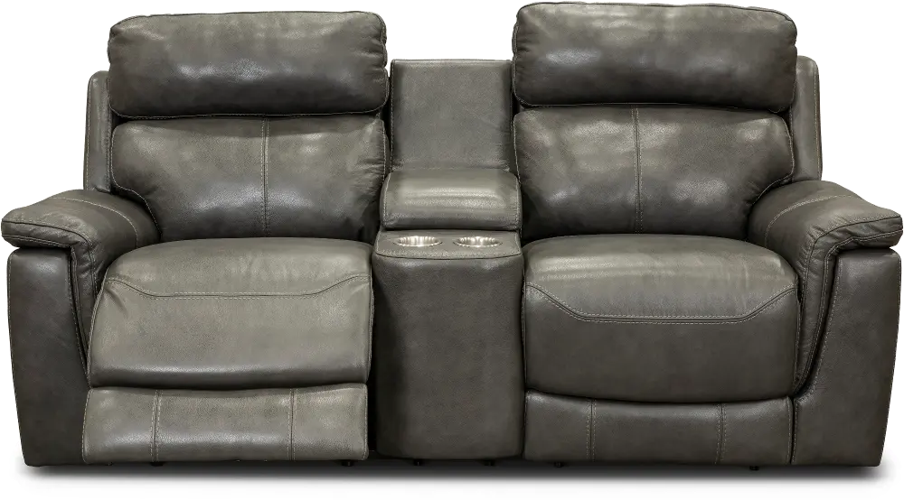 Integrity Graphite Gray Leather-Match Power Reclining Console Loveseat-1
