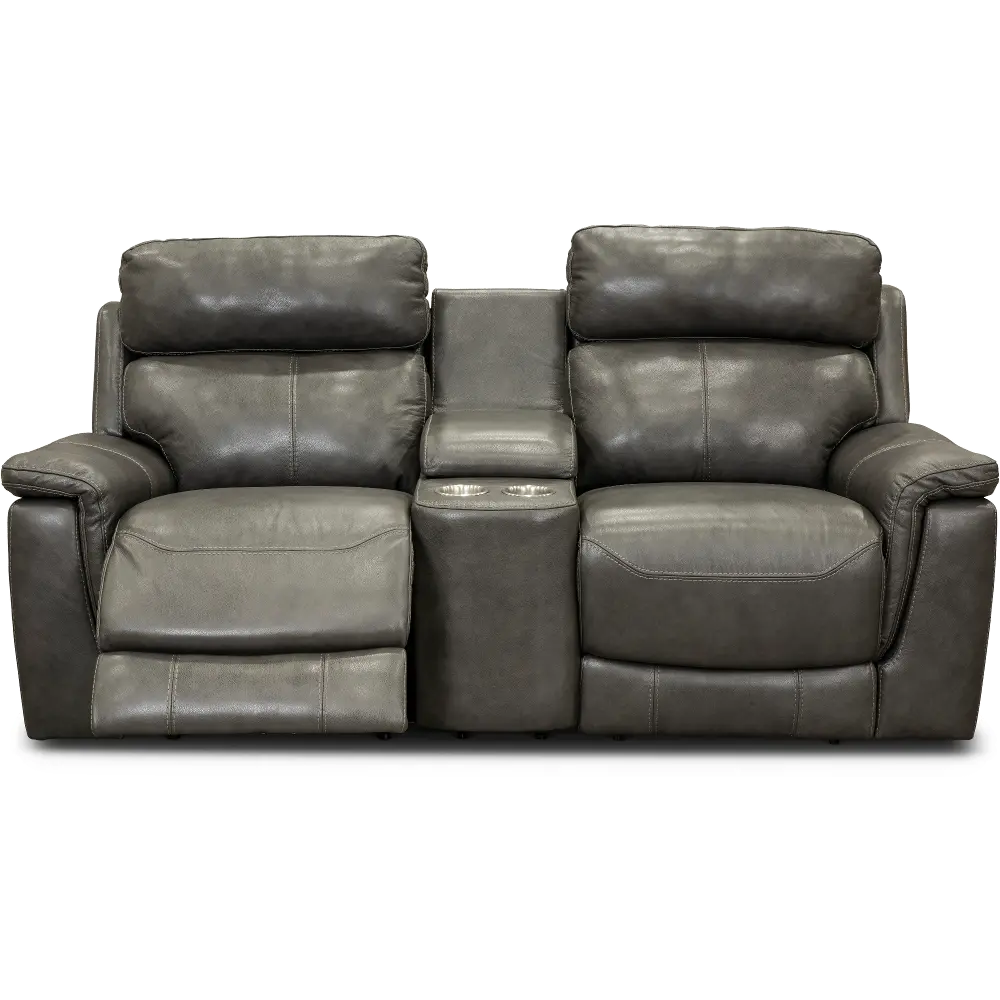 Integrity Graphite Gray Leather-Match Power Reclining Console Loveseat-1